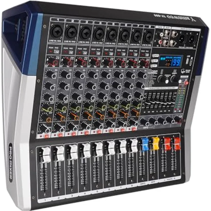 Yamnweo TF800 8-Kanal DJ Mischpult mit 650W Verstärker, 99 Effekten und USB-Aufnahme
