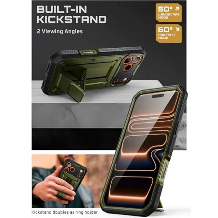 SUPCASE UBeetle Pro für iPhone 17 Pro Max Hülle 6.9” mit 360° Schutzhülle, Kamerasteuerungstaste, Displayschutz, Ständer und Gürtelclip, Outdoor Handyhülle, grün – Bild 5