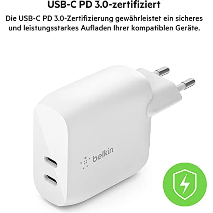 Belkin Netzladegerät 40W USB-C PowerDelivery, 2x20W WCB006vfWH – Bild 4