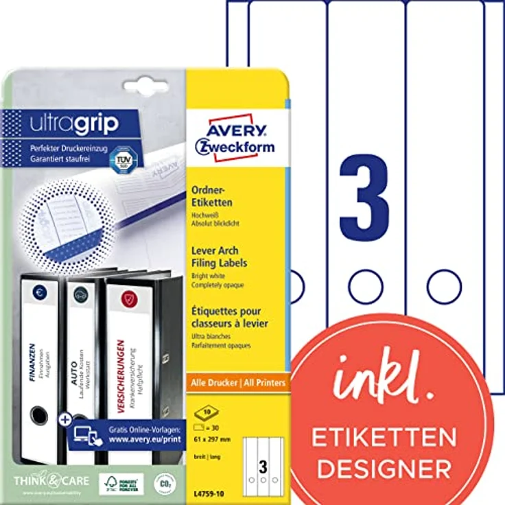 Zweckform Rückenschilder L4759-10, weiß, 61 x 297mm, selbstklebend, 30 Stück – Bild 2