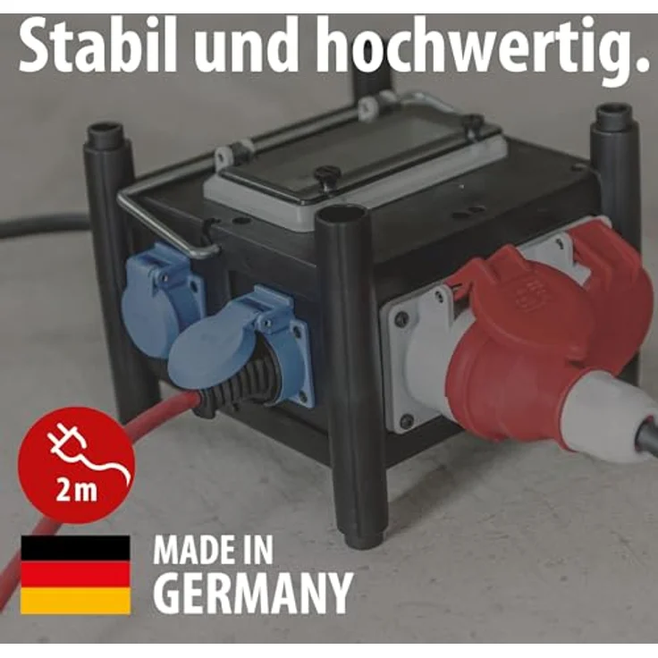 Brennenstuhl Kompakter Gummi-Baustromverteiler BSV 3 IP44 mit FI-Schutzschalter Typ B, 2X CEE 400V/16A, 5X 230V/16A, 2m ölbeständiges RN-Kabel, Made in Germany – Bild 2