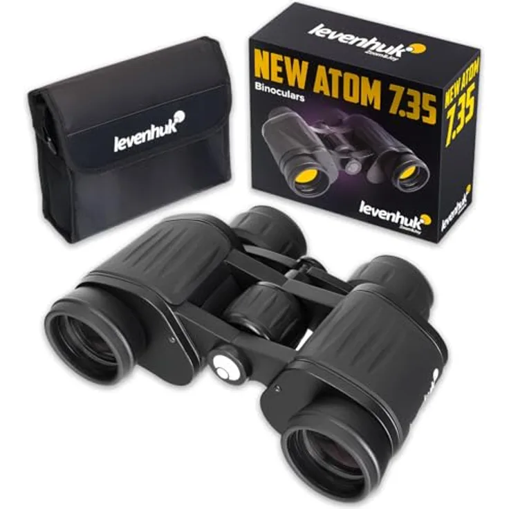 Levenhuk New Atom 7x35 Fernglas, 7-fache Vergrößerung, 35mm Objektivöffnung, spritzwassergeschützt, gummiertes Gehäuse