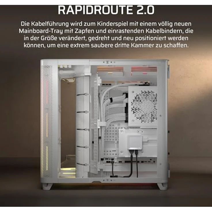 Corsair AIR 5400 LX-R RGB LINK, Mid-Tower PC Gehäuse mit Sichtfenster, modularem Innenraum und bis zu 10 Lüftern, Weiss – Bild 8