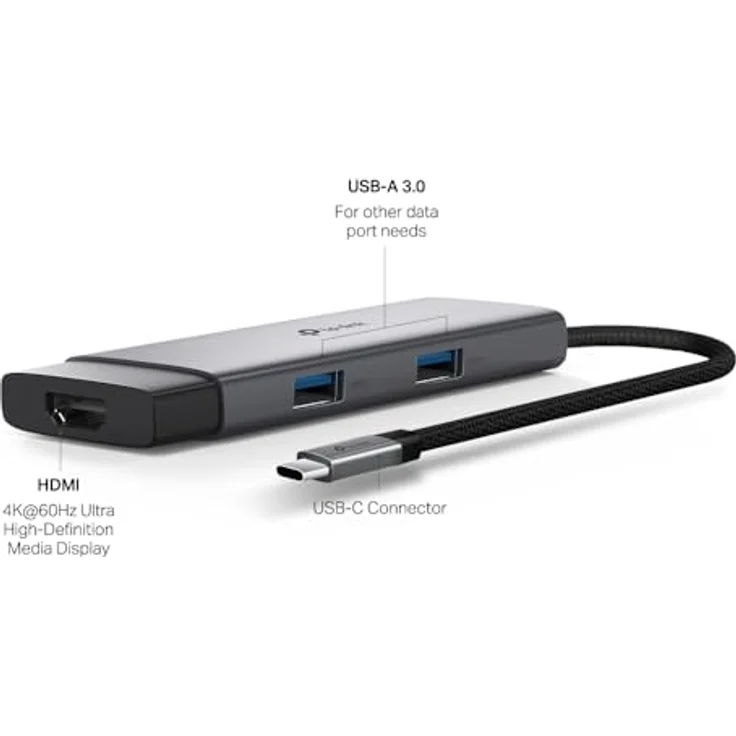 TP-Link UH5020C USB C Hub PD100W, 4K 60Hz HDMI, 1×USB-C 3.0, 2×USB-A 3.0, Plug & Play, Kompatibel mit Mac OS, Windows, Linux, iPadOS, iOS, Android, ChromeOS, Nintendo in Schwarz – Bild 3