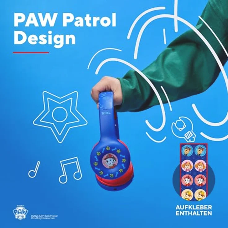 Trust Nouna Kabellose Kopfhörer Paw Patrol Blau, mit integriertem Lautstärkeregler und Mikrofon, faltbares Design, kinderfreundlich – Bild 4