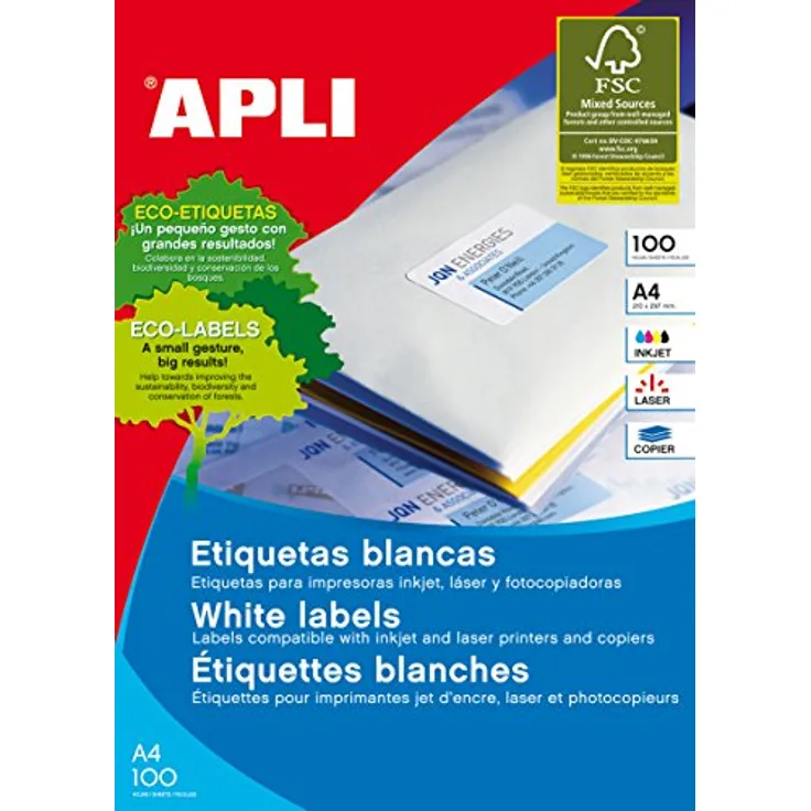 APLI 002647 - Pack 100 weiβe Etiketten für Drucker 105X70