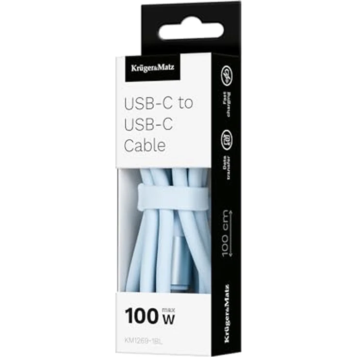 Kruger&Matz USB-C Kabel 1m Blau, Power Delivery, 100W, Silikon, 480 Mbps Datenübertragung – Bild 3