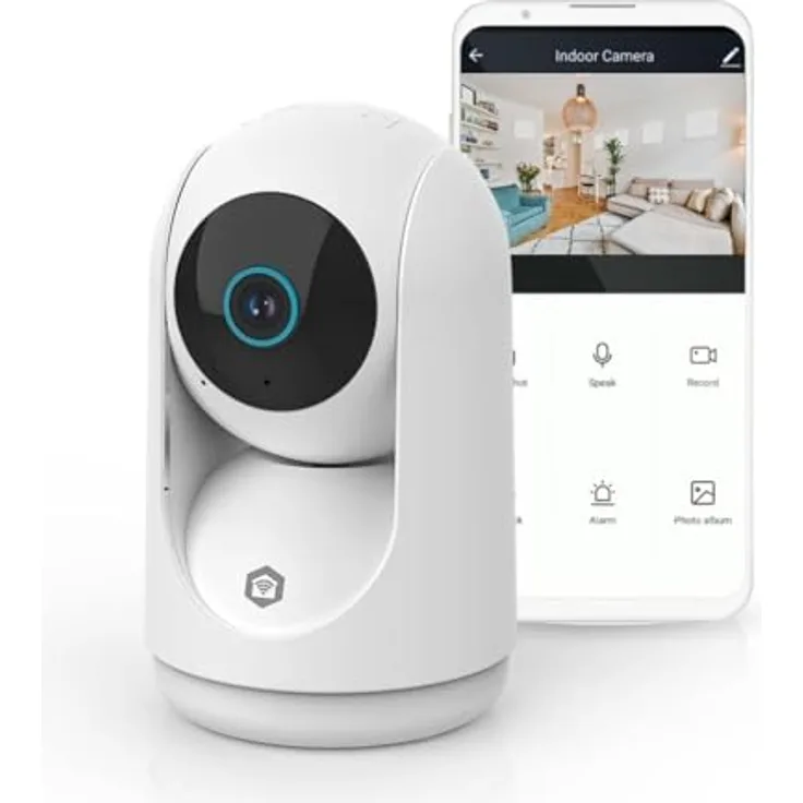 Nedis SmartLife Innenkamera 3MP Full HD 1296p, WLAN Netzwerkkamera mit Pan-Tilt-Funktion, Cloud Storage (optional) und microSD-Unterstützung, weiß