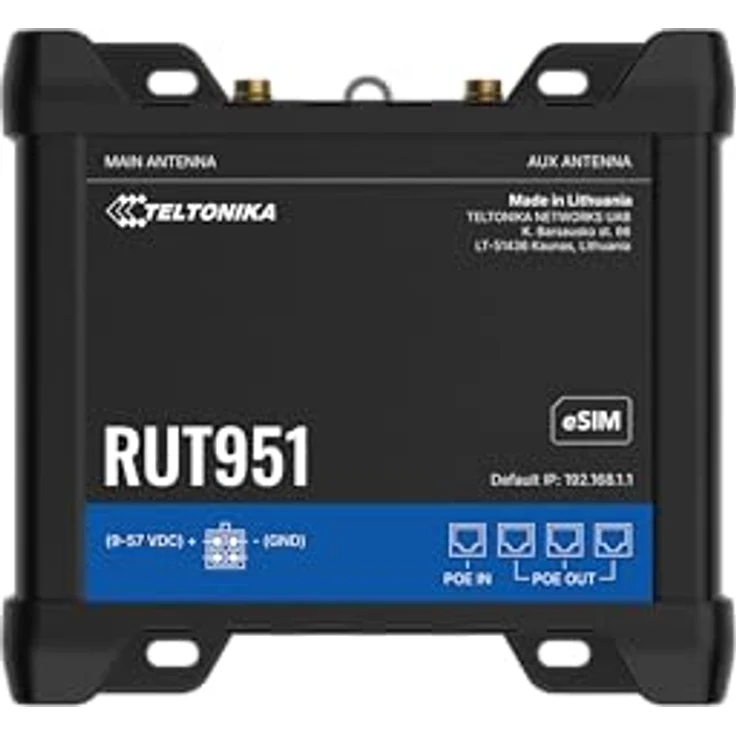 Teltonika RUT951, Industrieller WLAN-Router mit Dual-SIM, 4G LTE, vier PoE+-Ports und Hotspot-Funktionalität – Bild 1