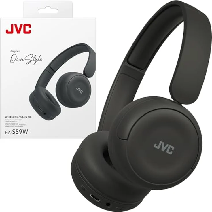 JVC HA-S59W-B, Wireless Kopfhörer mit 50 Std. Akku, weichen Ohrpolstern, faltbarem Design, Bluetooth® 5.3, Multipoint, App-EQ & Mikrofon – Matt Schwarz – Bild 3