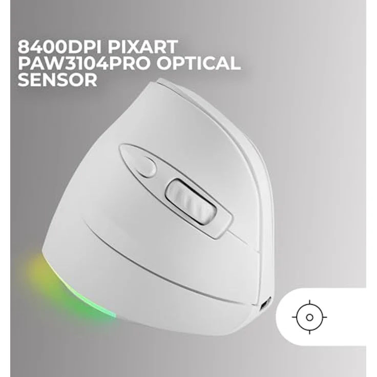 Mars Gaming MM-SK, Kabellose Vertikale Gaming-Maus, Ergonomisches Design, RGB Chroma-Beleuchtung, Pixart 8400DPI Sensor, Huano Mechanische Switches, 9 Programmierbare Tasten, Tri-Mode, Weiß – Bild 5