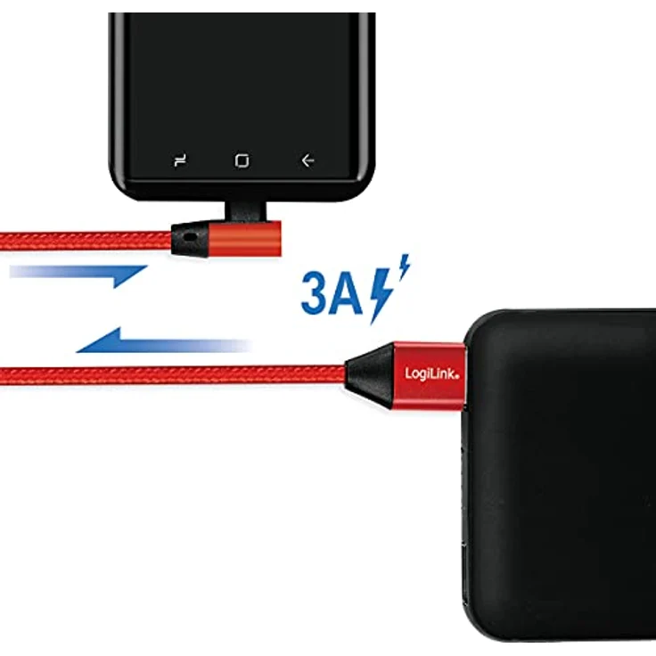 Logilink - USB-Kabel - USB-C (M) gewinkelt bis USB (M) gerade - USB 2.0 - 5 V - 3 A - 1 m - Rot, RAL 3024 (CU0146) – Bild 5