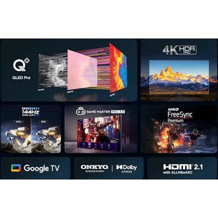 TCL 55T8B 55-Zoll QLED Pro Gaming Fernseher, 4K UHD, HDR Pro, Google TV, Onkyo Soundsystem - Dolby Vision IQ & Atmos, 144Hz, Motion Clarity - Schwarz – Bild 3
