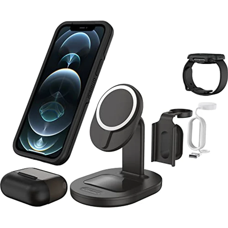 OtterBox kabellose 3 in 1 MagSafe Ladestation, Starke Magnetische Ausrichtung und Halt für MagSafe Produkte, Elegante Ladelösung für iPhone, Airpods Pro und Apple Watch, Schwarz – Bild 2