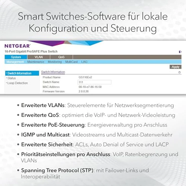NETGEAR GS748T 48-Port Gigabit Ethernet Smart Switch: Managed, inkl. 1 Jahr Insight Cloud Management, mit 2 1G SFP und 2 1G Combo, Desktop- oder Rack-Befestigung, Design in schwarz – Bild 3
