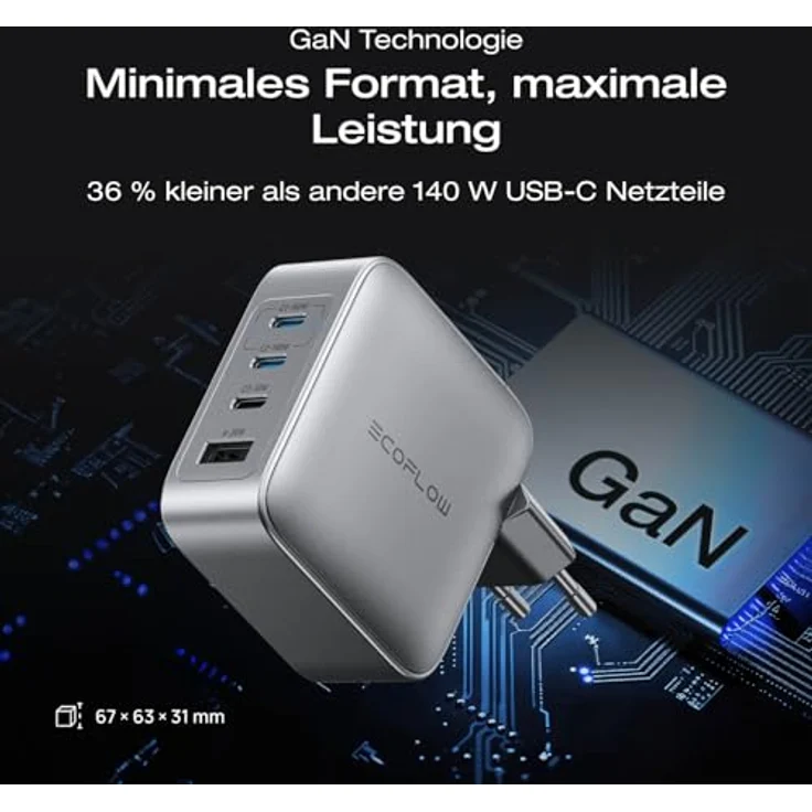 EF ECOFLOW Rapid Pro Ladegerät (140 W, 4 Anschlüsse, GaN), 4-in-1 Schnellladegerät für iPhone 16/15, Samsung, MacBook und mehr, kompakt und reisetauglich – Bild 2