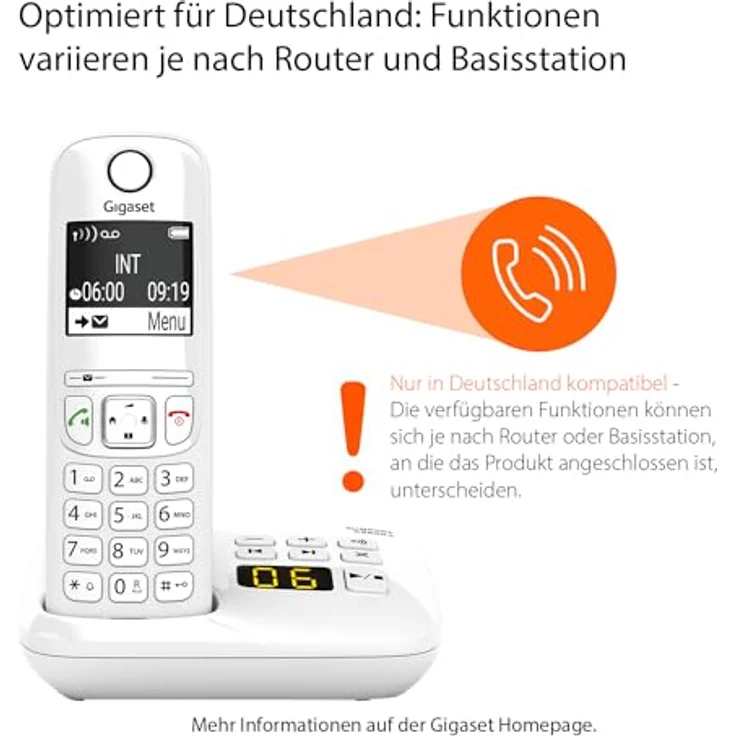 Gigaset AS690A - Schnurlostelefon mit Anrufbeantworter - DECT-Telefon mit Freisprechfunktion, großes Display, große Tasten - Festnetztelefon, weiß - Preisvergleich – Bild 2
