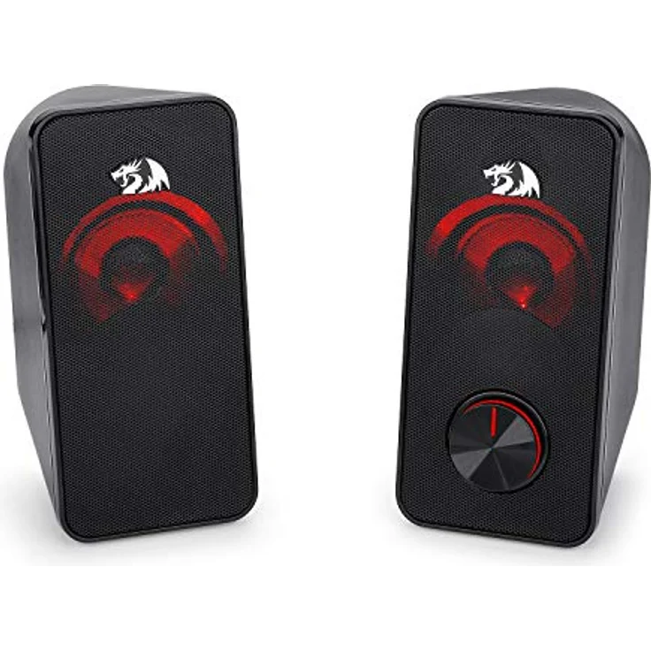 Redragon Stereo-Lautsprecher 2.0 Stentor (GS500) 2 x 5 W für Computer mit Hintergrundbeleuchtung, Rot, Stromversorgung über USB & 3,5 mm Klinkenstecker, Schwarz – Bild 3