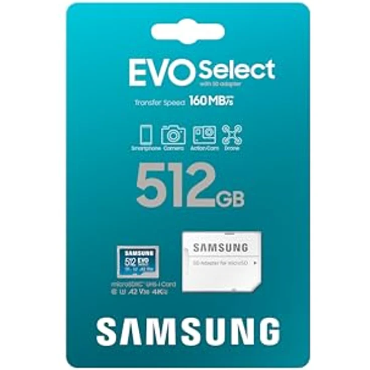 Samsung EVO Select (2024) microSD-Karte, 512 GB mit SD-Adapter, 160 MB/s Übertragungsgeschwindigkeit, wasserfest und temperaturbeständig – Bild 9