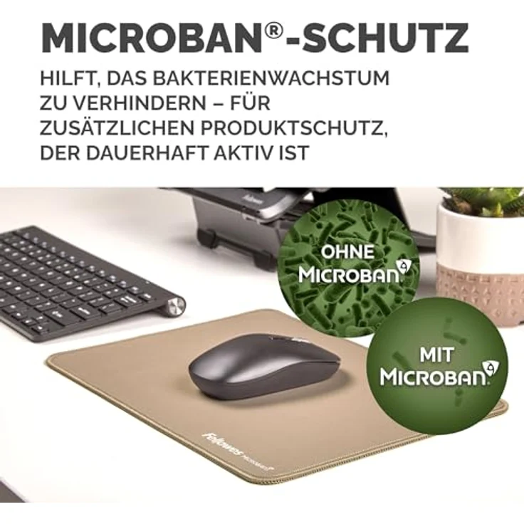 Fellowes Breyta Ergonomisches Mauspad Extra Groß, Sand – rutschfeste Gummibasis, strapazierfähige Nähte, Microban-Schutz, umweltfreundlich, für optische & Laser-Mäuse geeignet – Bild 4