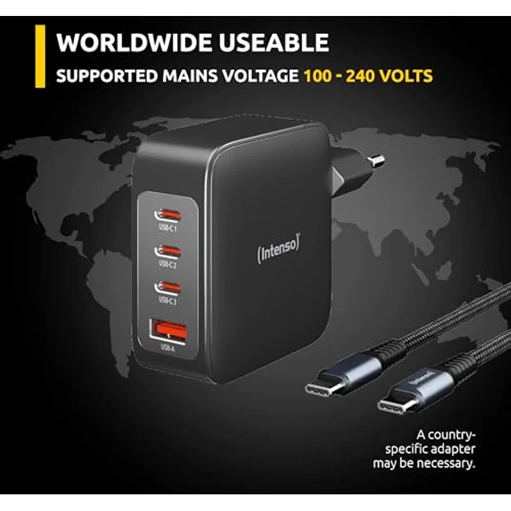 Intenso Power Adapter W140A3C GaN Set, 3xUSB-C Netzteil mit bis zu 140 Watt und USB-C zu C Daten+Ladekabel und GaN-Technologie, Mfi-Zertifiziert, weiß – Bild 2