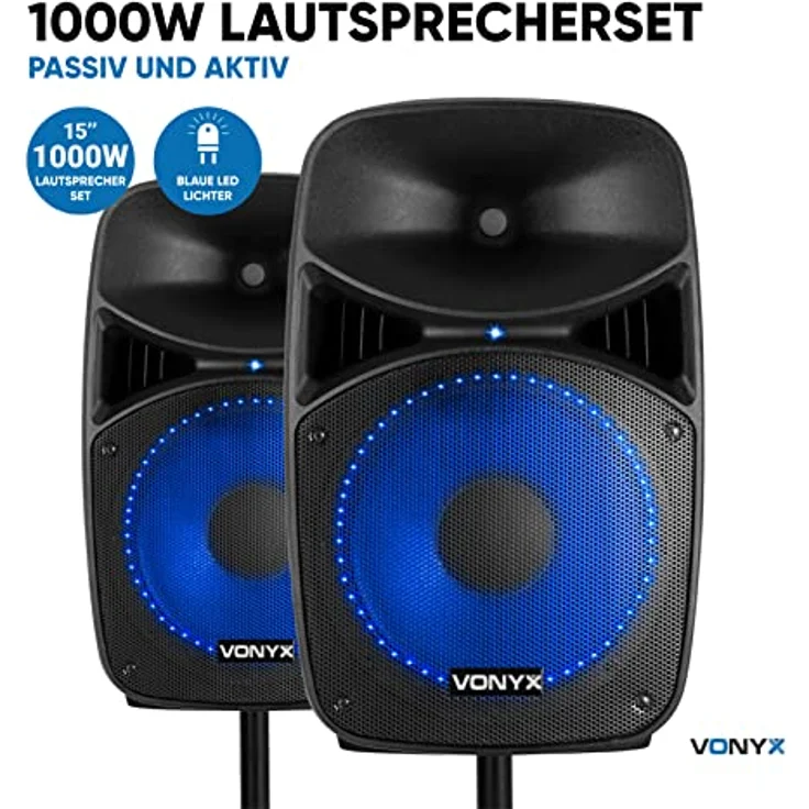 Vonyx VPS152A Plug & Play 1000W Lautsprecher-Set mit Ständern – Bild 3