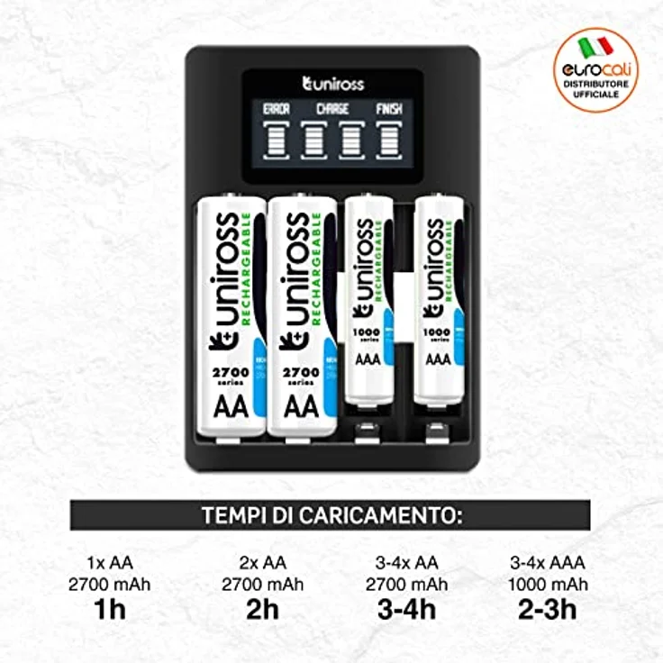 Uniross Ultra Fast Schnellladegerät für AA / HR6 und AAA / HR03 Batterien, USB-Stromversorgung mit 4 AA 2700mAh wiederaufladbaren Batterien – Bild 4
