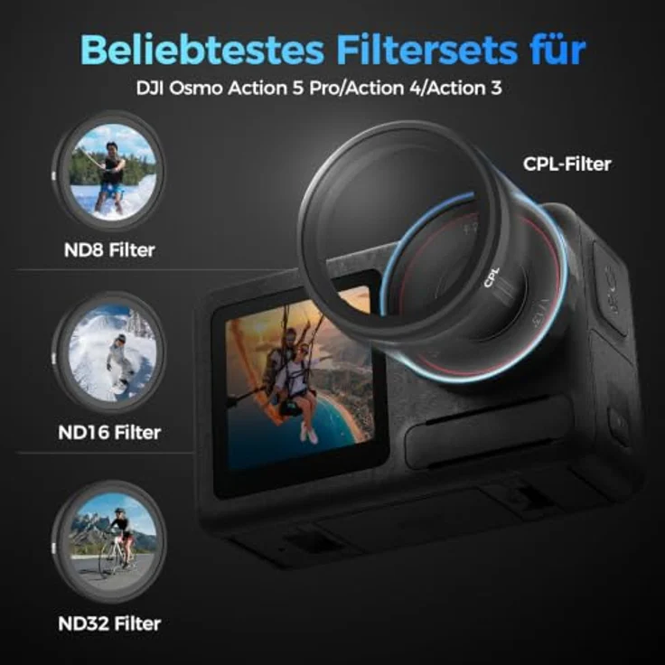 Rollei ND Filterset für DJI Osmo Action 5 PRO/4/3, ND8+ND16+ND32+CPL, optimales lichtreduzierendes Zubehör für klare Aufnahmen – Bild 3
