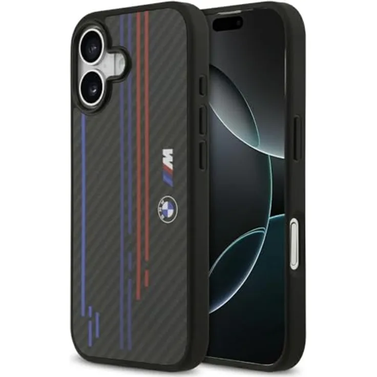 CG MOBILE BMW M Kevlar-Linien & Logo Mag Safe Hülle für iPhone 17, schwarze Schutzhülle aus Aramidfaser/PC/TPU