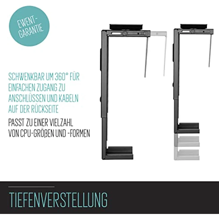 Ewent EW1293 - Rechner-Halterung für Schreibtisch Drehbar Schwenkbar bis 10Kg & 360-Grad Flexibel PC Computer Gehäuse-Halter Unter-Tischhalterung – Bild 3