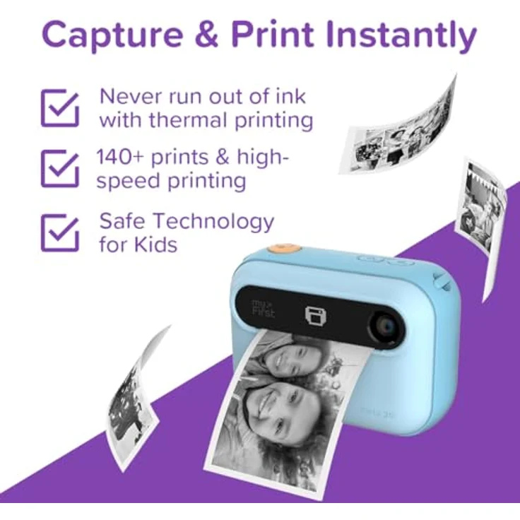 myFirst Insta 20, Sofortdruck-Digitalkamera für Kinder mit 16 MP und 1080P, Thermodruck, ohne Tinte, blau – Bild 3