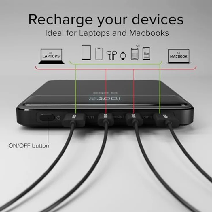 SBS PowerBank Laptop 20K Slim, 20.000 mAh, 100 W, USB-C & USB-A, Adaptive Fast Charge mit LCD-Display, tragbar für Laptops, Smartphones und Tablets – Bild 4