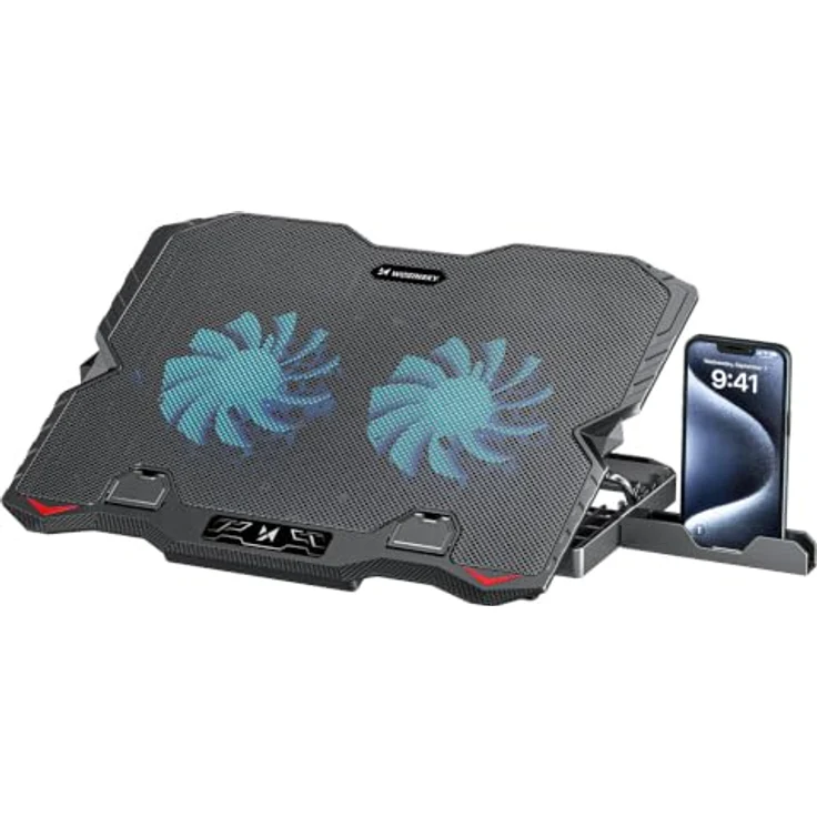 WOZINSKY Kühlständer Laptop Kühler mit RGB-Beleuchtung, verstellbar, 2 USB-Anschlüsse, für 9-17" Laptops – Bild 1