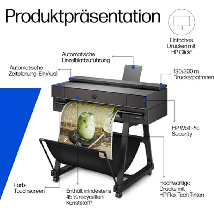HP DesignJet T870 24-in Großformatdrucker, 2400 x 1200 DPI, Farb-Tintenstrahldruck, Ethernet/LAN, 1024 MB Speicher – Bild 3