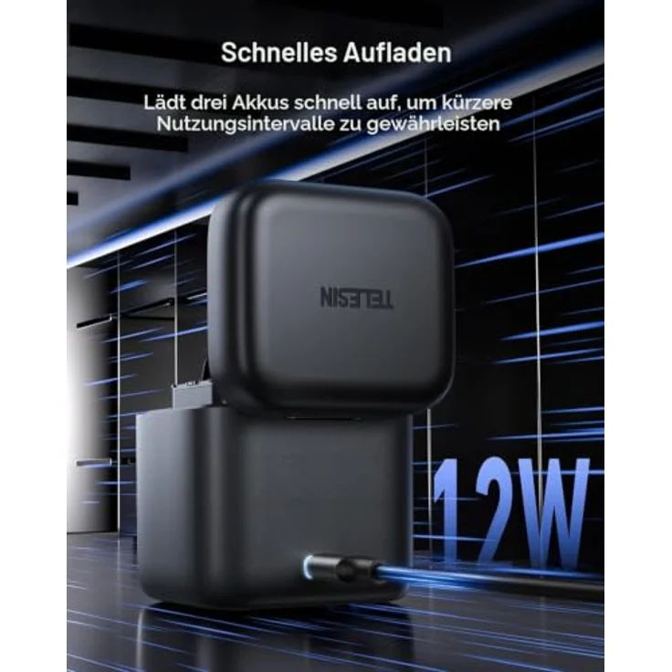 TELESIN 2 Akkus + 3-Slot-Ladecase für GoPro Hero 12/11/10/9 Black, 1750 mAh, USB-C, kompakt, schmutz- und staubgeschützt – Bild 3