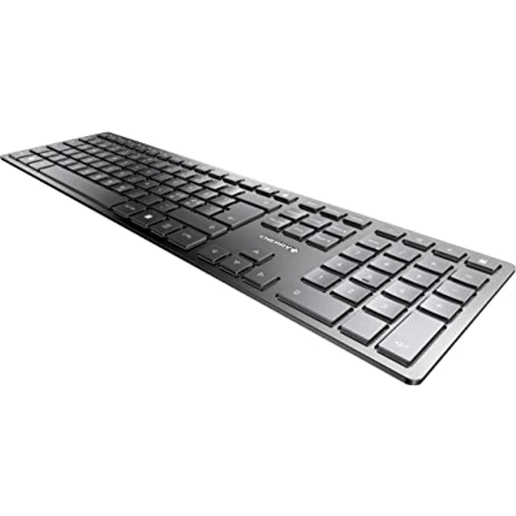 CHERRY KW 9100 Slim, kabellose Tastatur, Pan-Nordisches Layout, QWERTY Tastatur, wahlweise Bluetooth- oder Funkverbindung, SX Scherenmechanik, wiederaufladbar über USB-Kabel, flach, schwarz-Silber – Bild 2