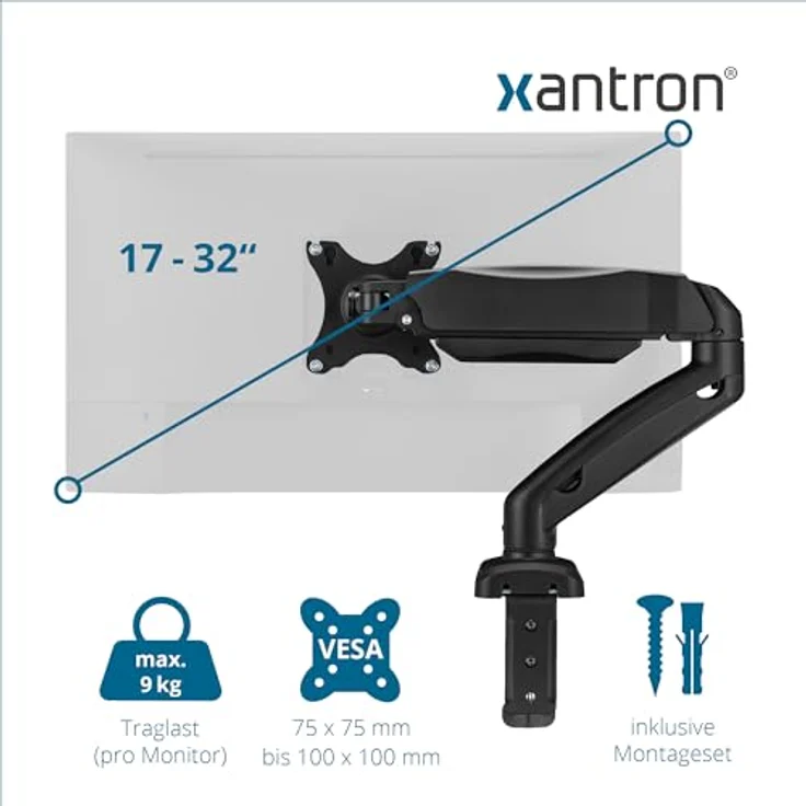 Xantron ECO-MA-2D, Dual Monitorhalterung höhenverstellbar für 17-32 Zoll Monitore, individuell einstellbare Arme für optimale Ergonomie – Bild 2