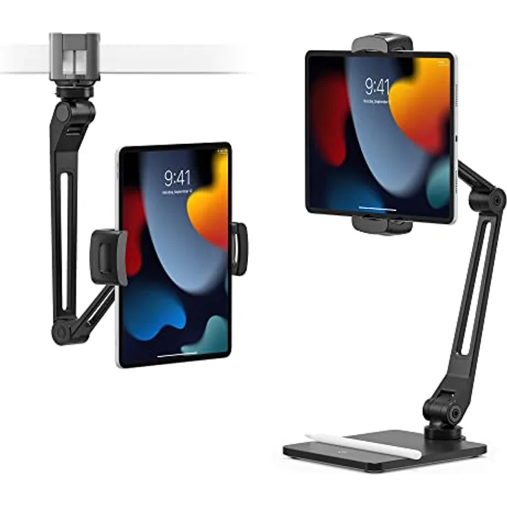 Twelve South HoverBar Duo (2nd Gen) for iPad/iPad Pro/Tablets | Adjustable Arm with New Quick-Release Weighted Base and Surface Clamp Attachments for Mounting iPad (Black)