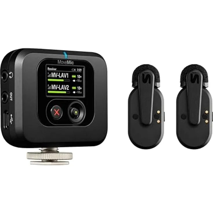 Shure MoveMic Two Set-Profi Funk-Ansteckmikros mit Empfänger für Kamera, iPhone, Android, Mac & PC, 2 Bluetooth Mini Mics, 24h Ladezeit, IPX4, Kompakte & tragbare Ansteckmikros (MV-TWO-KIT-Z6)