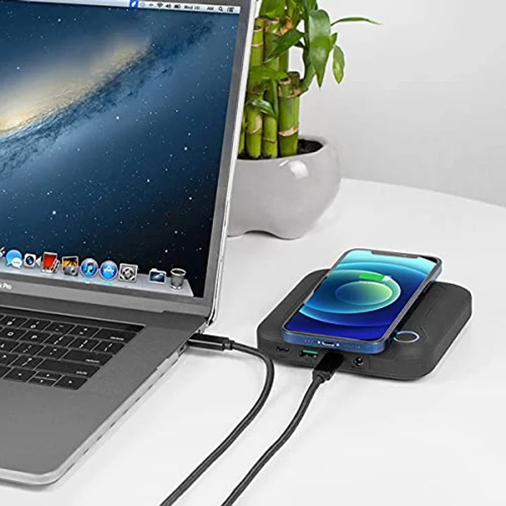 FeinTech PLG02400 Laptop Powerbank 60W PD USB-C und DC Anschluss 24000mAh, 10W Wireless Charging, schwarz – Bild 5