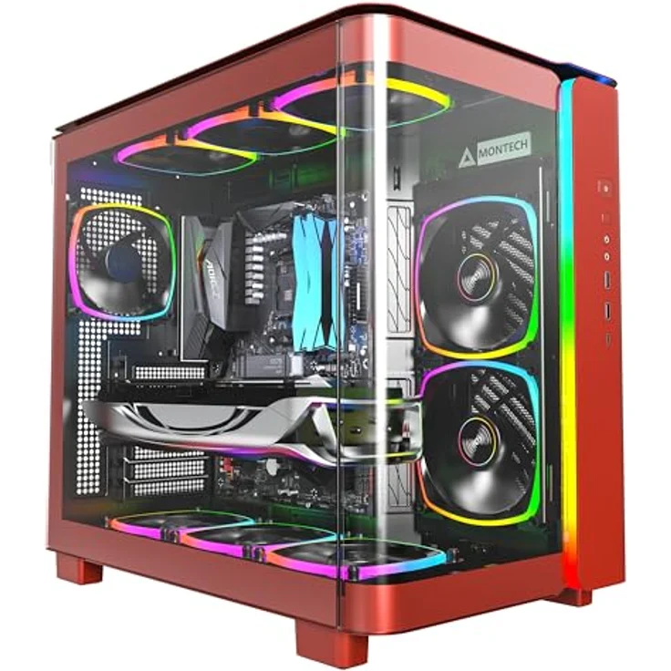 Montech King 95 Pro (Mini ITX, mATX, ATX), PC Gehäuse, Rot – Bild 2