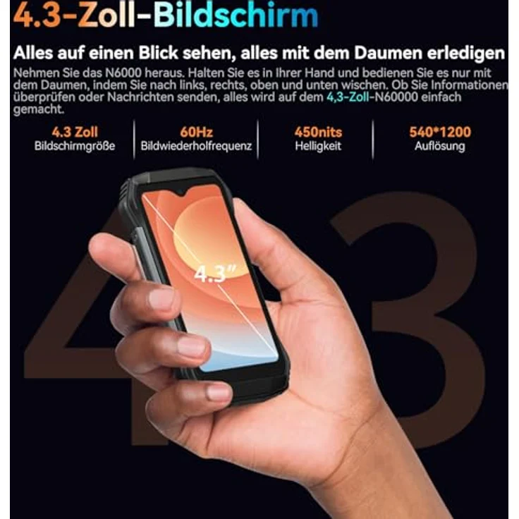 Blackview N6000(2023) Mini Outdoor Handy Ohne Vertrag, 16GB+256GB Helio G99 Outdoor Smartphone Android 13, 4.3" QHD+ Display 48MP+16MP Kamera Baustellenhandy, 3880mAh Akku Handy/NFC/Face ID/GPS/IP69K – Bild 2