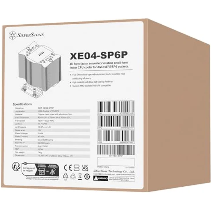 Silverstone XE04-SP6P, CPU-Kühler für 4U SFF-Server mit 5 Kupferwärmerohren und 92-mm PWM-Lüfter – Bild 11