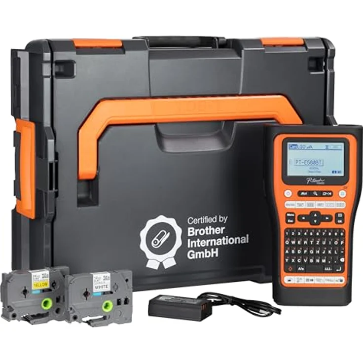 Brother P-touch E560BT, Etikettendrucker mit Bluetooth und L-BOXX, orange/schwarz – Bild 1