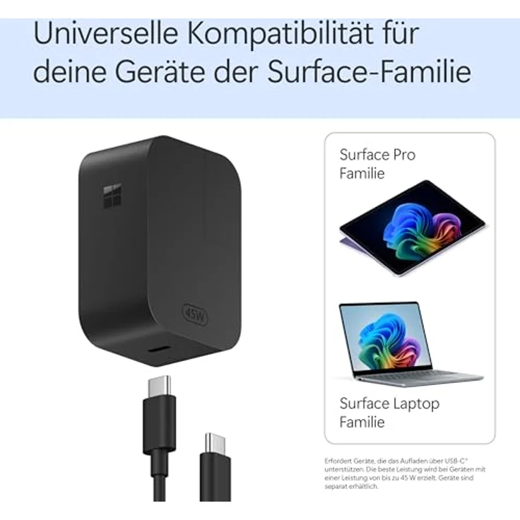 Microsoft Surface 45-Watt USB-C Netzteil, schlankes Design mit abnehmbarem Kabel und EU-Stecker – Bild 2