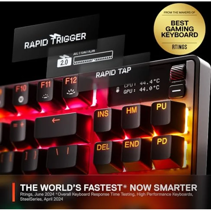 SteelSeries Apex Pro TKL Wireless Gen 3 OmniPoint 3.0 HyperMagnetic Switches, Rapid Trigger, Spielfertige Voreinstellungen, Schutzmodus, Rapid Tap/SOCD, Dual Wireless - Gaming-Tastatur, schwarz – Bild 2