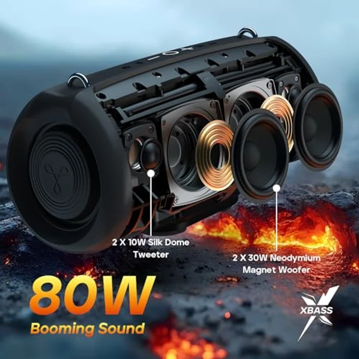 Tribit StormBox Lava tragbarer Bluetooth-Lautsprecher, 80W Funklautsprecher, 24H Spielzeit, IP67 Wasserdicht, Bluetooth 5.4, EQ, Bass, eingebautes Mikrofon, TWS für Camping/Strand/Party/Outdoor – Bild 2