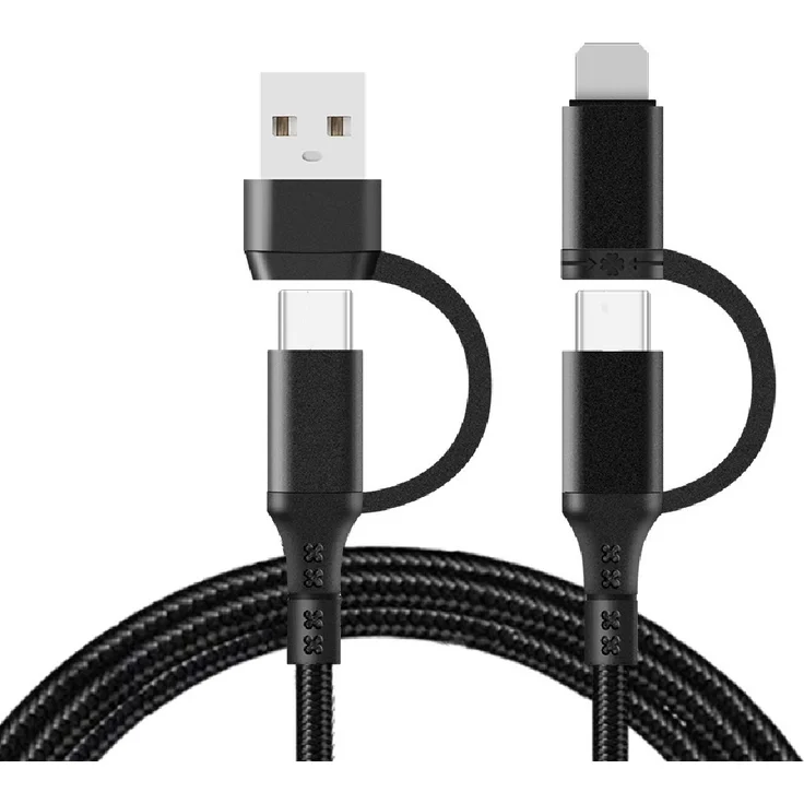Ventarent Multi Ladekabel 4 in 1 Multicharger, schnellladefähig für Galaxy & iPhone, schwarz, USB-C, Lightning, USB
