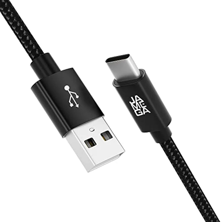 JAMEGA USB-C Kabel Nylon Schnell Ladekabel 3m, kompatibel mit Samsung Huawei HTC LG, hochqualitativ mit Knickschutz und 5 Gbps Datentransfer – Bild 1