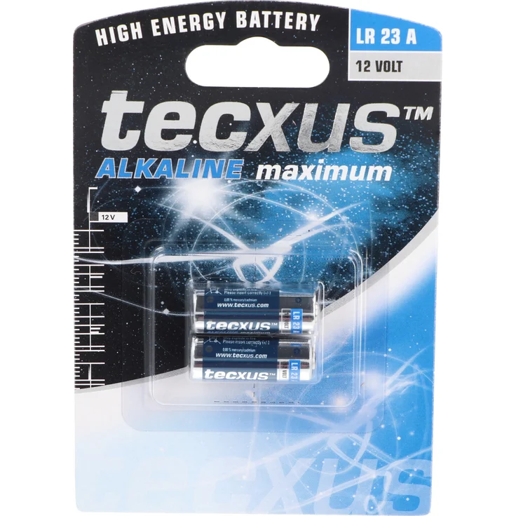 Tecxus LR23 12 V Alkali-Mangan Batterie (Alkaline), 2er-Pack, quecksilberfrei, Blau/Silber
